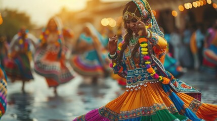 Vibrant Navratri Festival: Traditional Garba and Dandiya Dances with Lively Music
