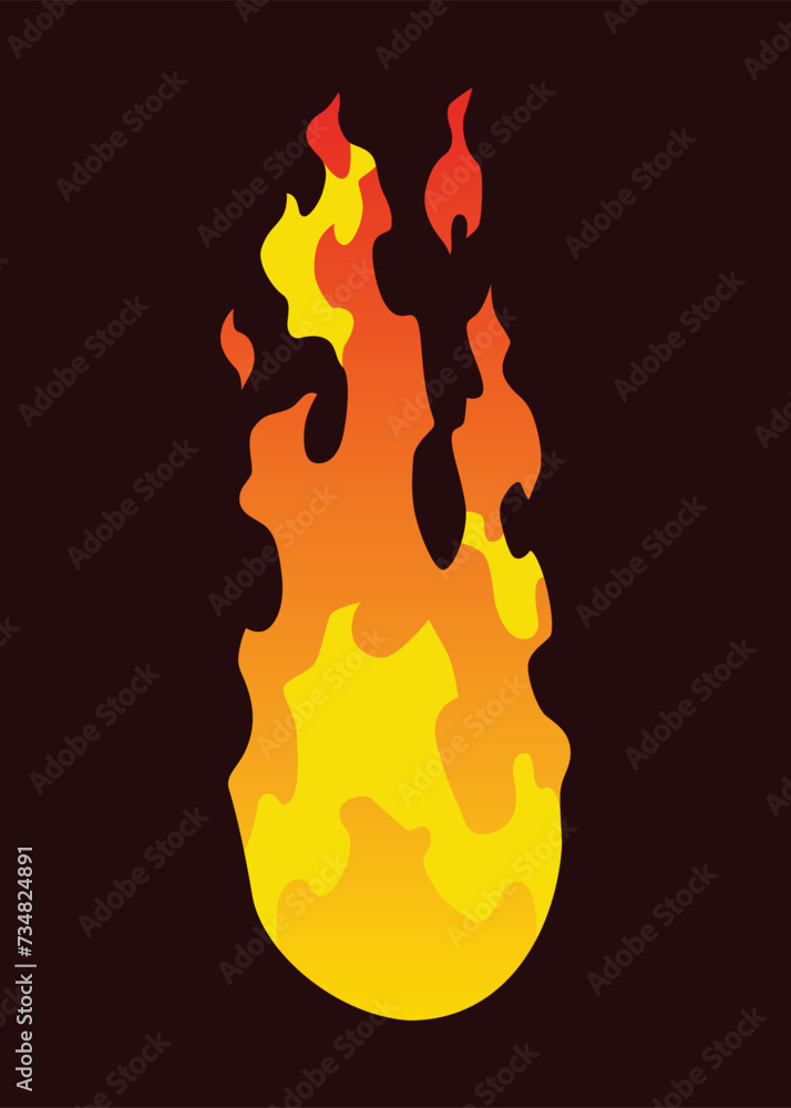 Poster fire animation sprite. red and orange fire flame. hot flaming element for game animation. vector ico