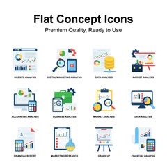 A set of flat conceptual icons in modern flat style, ready to use in mobile apps and websites