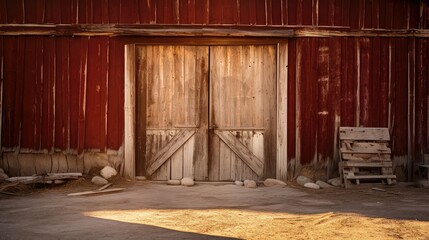 hay front of barn In front of - obrazy, fototapety, plakaty