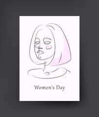 Abstract line portrait of a woman. Women's day. For postcards, posters, flyers, etc.