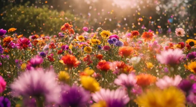 Colourful flowers HD 8K wallpaper Stock Photographic Image, generative ai