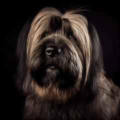 Naklejka na ściany i meble Briard Dog Studio Portrait With Intense Gaze and Dark Background