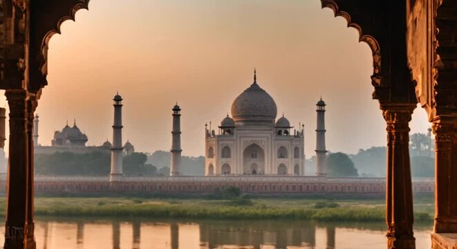A agra taj mahal side view front view photography, generative ai