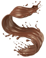 Dark Chocolate splash, Chocolate Milk or Syrup Flowing, 3d illustration.