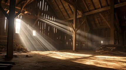 beams inside old barn