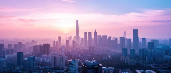 Foto op Plexiglas Sunrise Over Urban Skyline in Business District © evening_tao