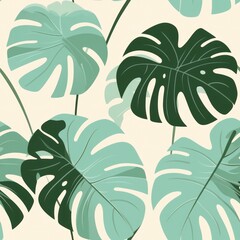 seamless pattern with green tropical monstera or palm tree leaves on white background. Hawaiian shirt, summer t-shirt, fabric and textile print.