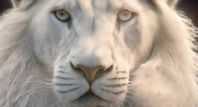 A white lion withyellow eyes, generative ai