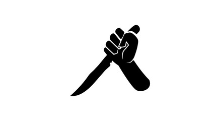 Hand Holding a knife, black isolated silhouette