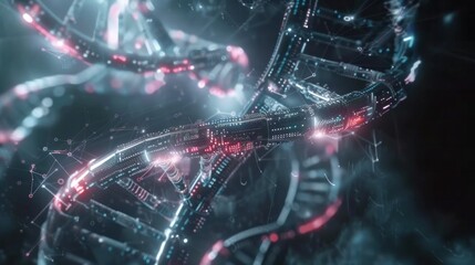 DNA double helix intertwined with digital AI elements - Powered by Adobe