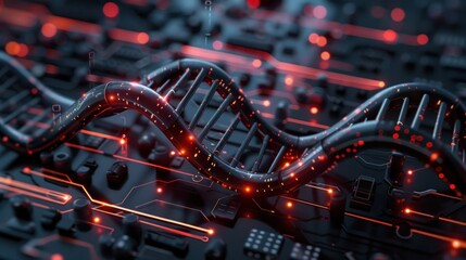 DNA double helix intertwined with digital AI elements