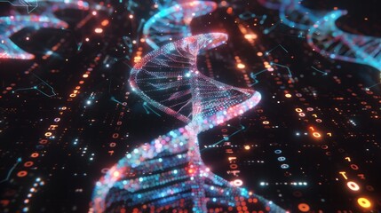 DNA double helix intertwined with digital AI elements