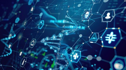 DNA double helix intertwined with digital AI elements