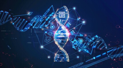 DNA double helix intertwined with digital AI elements