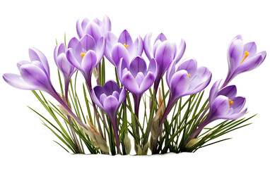 Purple Crocus Flowers Amidst Early Spring Isolated on Transparent Background PNG.