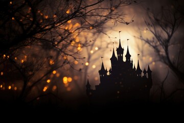 Spooky Castle Bokeh: Castle silhouette. - obrazy, fototapety, plakaty