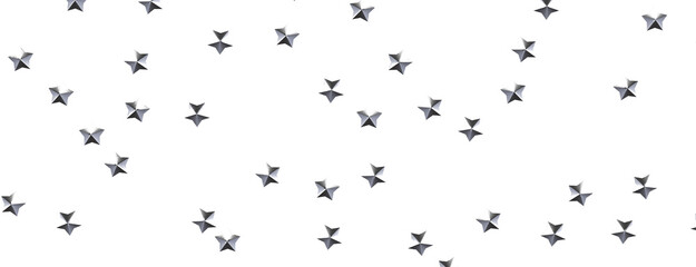 Banner with golden decoration. Festive border with falling glitter dust and stars.