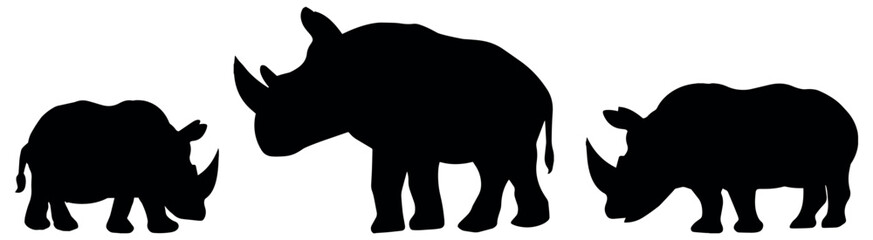 rhinoceroses vector silhouette set