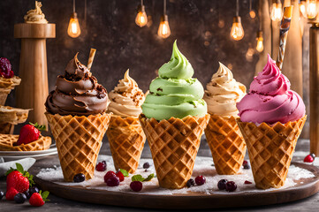 Some testy ice cream , with a beautiful background.