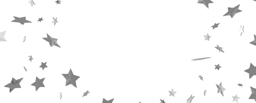 Silver star of confetti. Falling stars on a white background. Illustration of flying shiny stars.