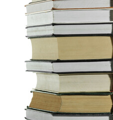 Stack of many different books isolated on white