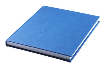 One closed blue hardcover book isolated on white