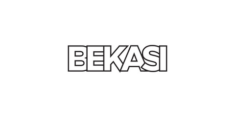 Bekasi in the Indonesia emblem. The design features a geometric style, vector illustration with bold typography in a modern font. The graphic slogan lettering.