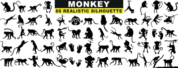 Poster Monkey Silhouette Collection, 60 unique, realistic poses. Ideal for design, vector art, graphics. Enhance creative projects with these detailed, high quality images. Versatile use in print, web design © Arafat