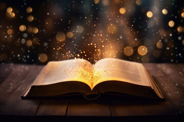 Glowing Book of Spells Bokeh: An open book of spells.