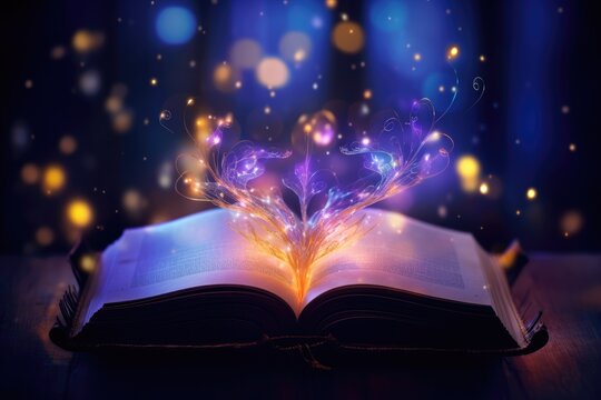 Glowing Book of Spells Bokeh: An open book of spells.