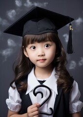portrait of a cute asian little girl in a graduation cap