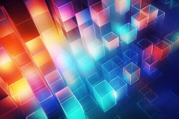 Shiny abstract 3d cubes iridescent glowing background, Technology futuristic background