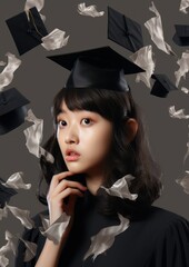 portrait of a cute asian girl wearing graduation suit and cap