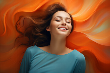 portrait of smiling woman against orange background