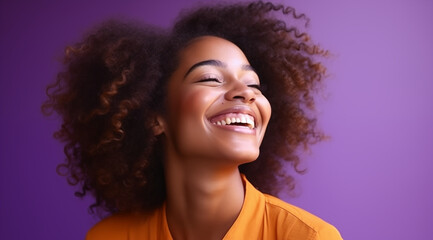 abstract afro american woman smiling against purple background