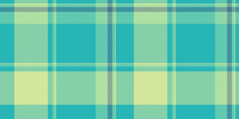 Manufacturing fabric tartan pattern, sexual background texture seamless. Neat vector plaid textile check in teal and lime colors.
