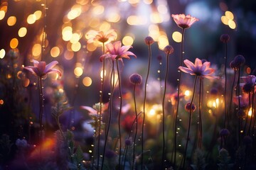 Witch's Garden Bokeh: A garden filled with magical plants. - obrazy, fototapety, plakaty