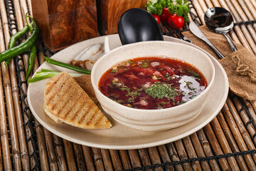 Russian cabbage and beetroot soup Borsch