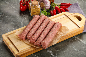 Raw beef kebab sausage for grill