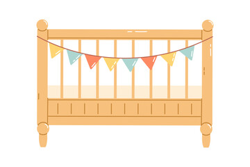Obraz na płótnie Canvas Baby wooden crib. Flat vector illustration isolated on white background