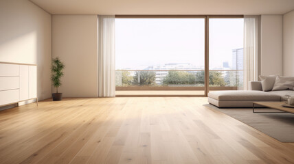 Fototapeta na wymiar Empty living room with hardwood floor in modern apartment