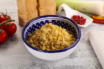 Boiled bulgur wheat in the bowl