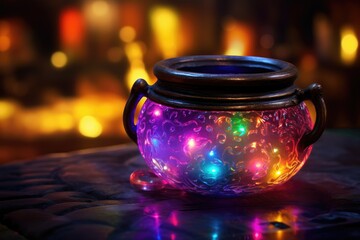 Glowing Potion Cauldron Bokeh: A cauldron filled.