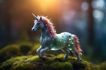 Crystal unicorn in the sunrise shade