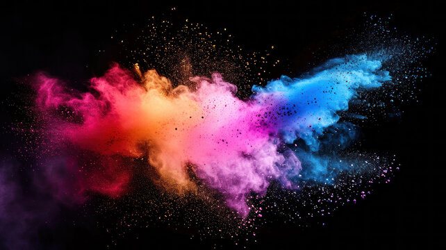 Launched colorful powder on black background © wiparat