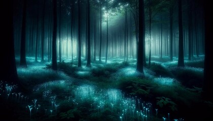 Enchanted Luminance: A Bioluminescent Forest Symphony - AI Generated Digital Art