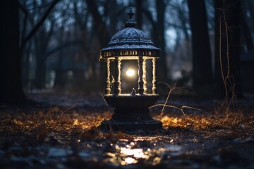 Haunted Well Bokeh: An old well surrounded. - obrazy, fototapety, plakaty