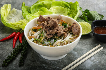 Vietnamese traditional soup Pho Bo with beef