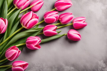 Pink Tulips with Copy Space on Concrete